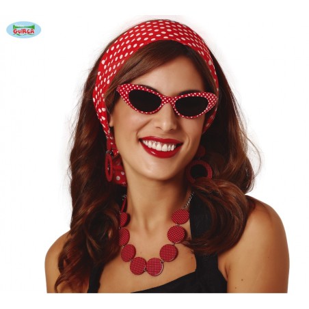 CONJUNTO AÑOS '50 (CINTA CABEZA,GAFAS,PENDIENTES,COLLAR)